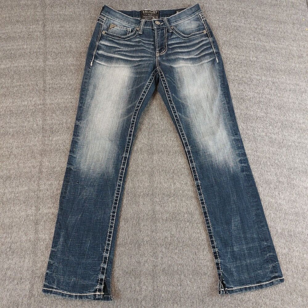 Salvage Mayhem Straight Blue Jeans Men's 29R (Fit 31x31) Blue Distressed Stretch - Picture 3 of 9
